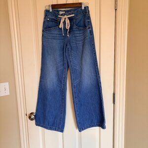 Anthropologie Pilcro Blue Denim Boho Wide Leg Zip Fly Drawstring Waist Size 25